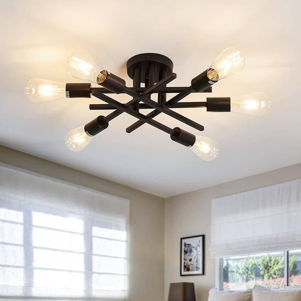 17 in. 6-Light Black Vintage Ceiling Light Fixture Flush Mount
