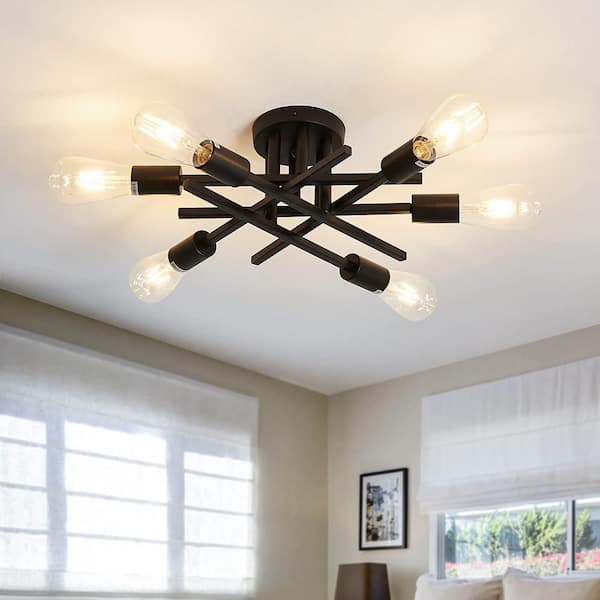 17 in. 6-Light Black Vintage Ceiling Light Fixture Flush Mount