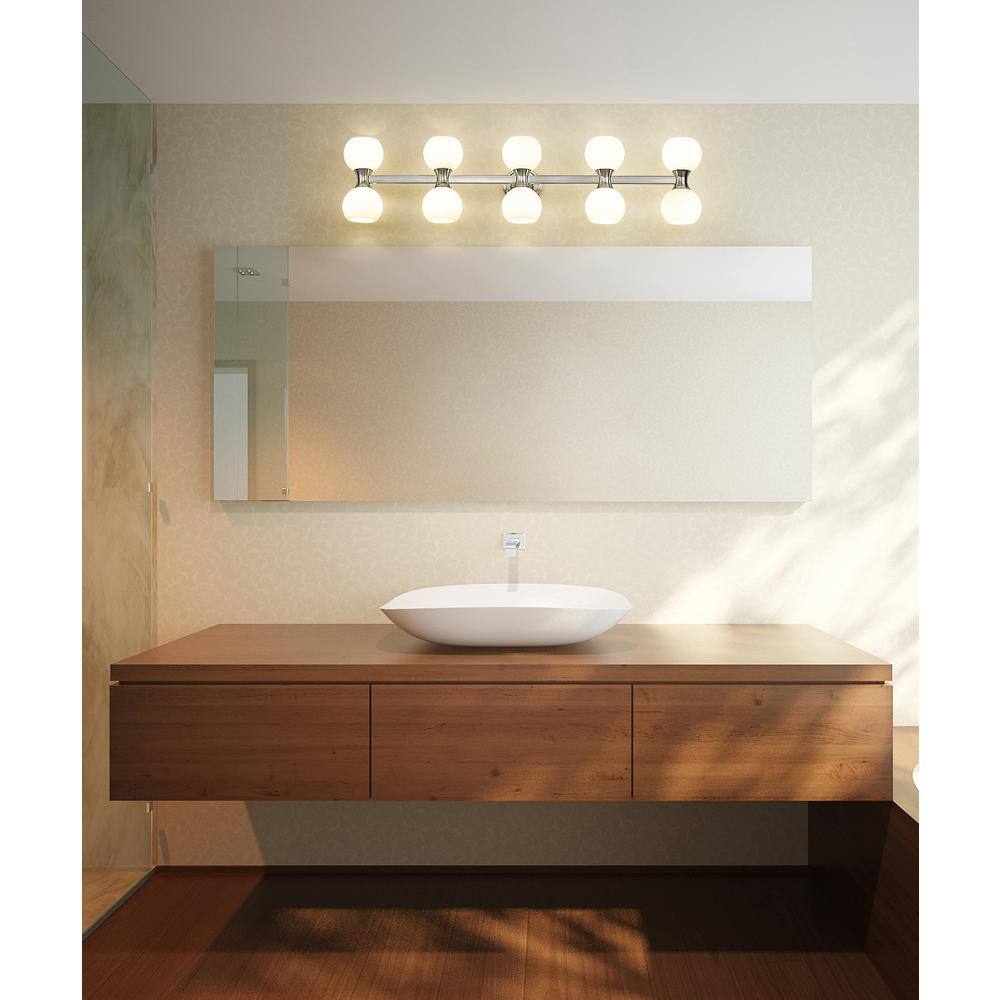 Artemis Brushed Nickel 10-Light Vanity with Opal Glass Shades