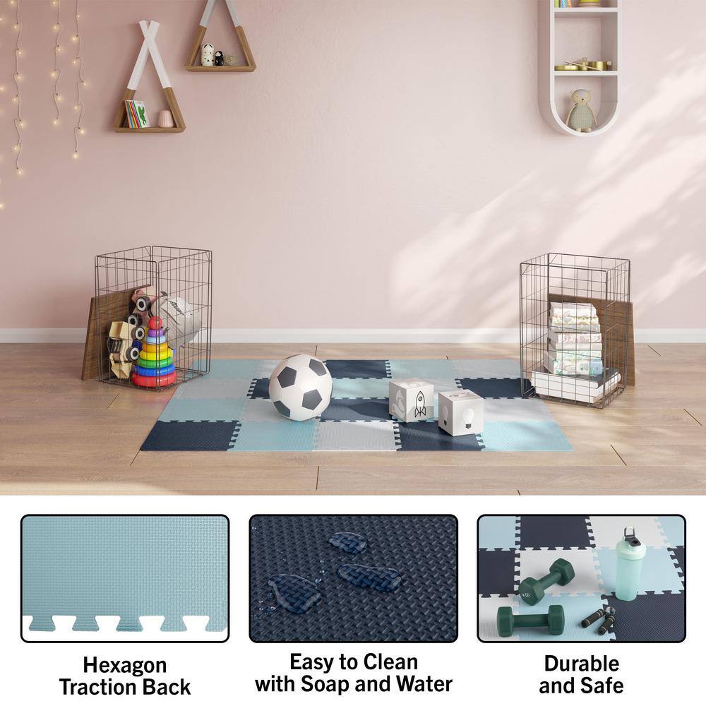 Blue and White EVA Foam Interlocking Floor Tiles, 20-Pack