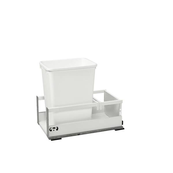 Rev-A-Shelf 19 in. H x 12.5 in. W x 22.59 in. D Single 35 Qt. White Pull-Out Wood Bottom Mount Waste Container with Servo-Drive