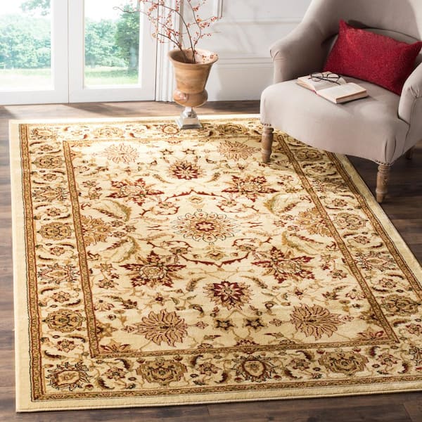 Lyndhurst Ivory 9 ft. x 12 ft. Geometric Floral Antique Area Rug
