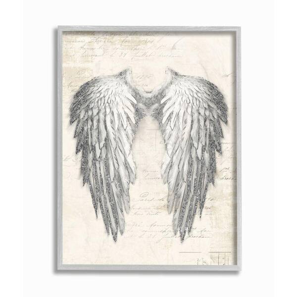 Stupell Industries "Heavenly Wings Silver Parchment Design" by Main Line Studio Framed Abstract Wall Art 14 in. x 11 in.