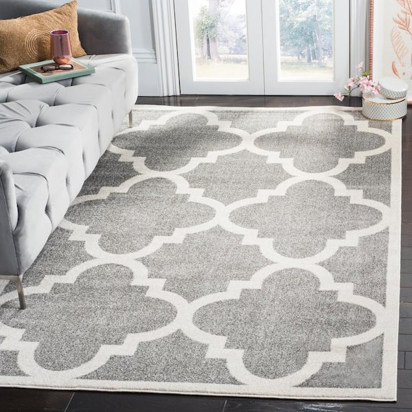 Amherst Dark Gray/Beige Doormat 3 ft. x 5 ft. Border Trellis Area Rug