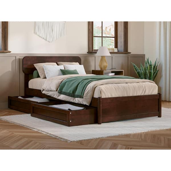 AFI Capri Walnut Brown Solid Wood Frame Twin XL Platform Bed with Panel ...