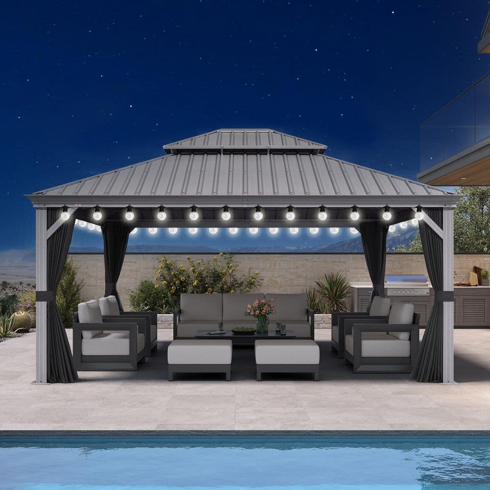 PURPLE LEAF 13 ft.x 17 ft.Light Gray Luxury Patio Outdoor Gazebo