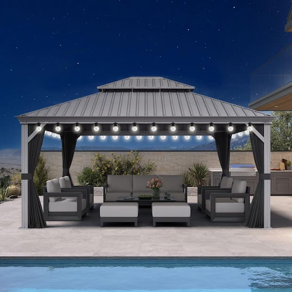PURPLE LEAF 13 ft.x 17 ft.Light Gray Luxury Patio Outdoor Gazebo