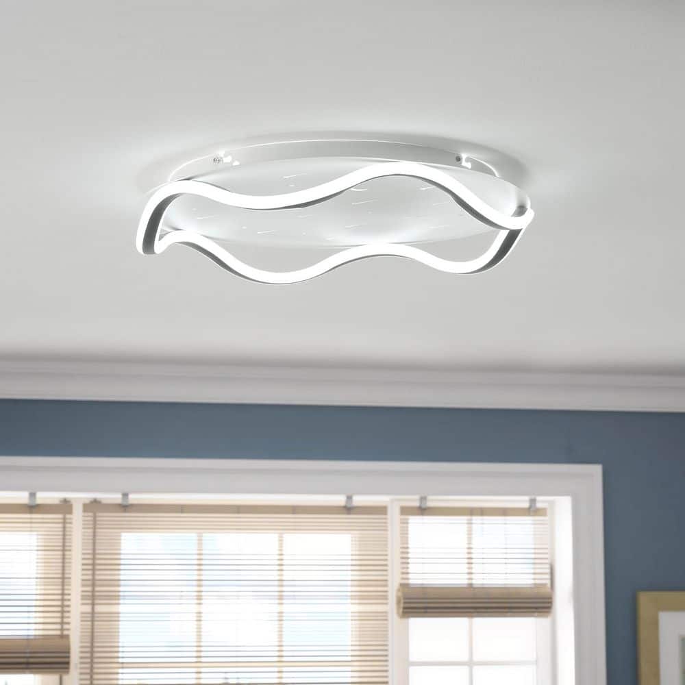 DEWDROP 18.9 in. Matte White Spuntik Wavy Line LED Flush Mount
