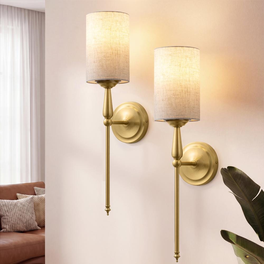 1-Light Gold Iron Wallchiere Vanity Light Indoor Wall Sconce with Linen Shade And Remote Control (2-Pack) price history on PriceWatchPro