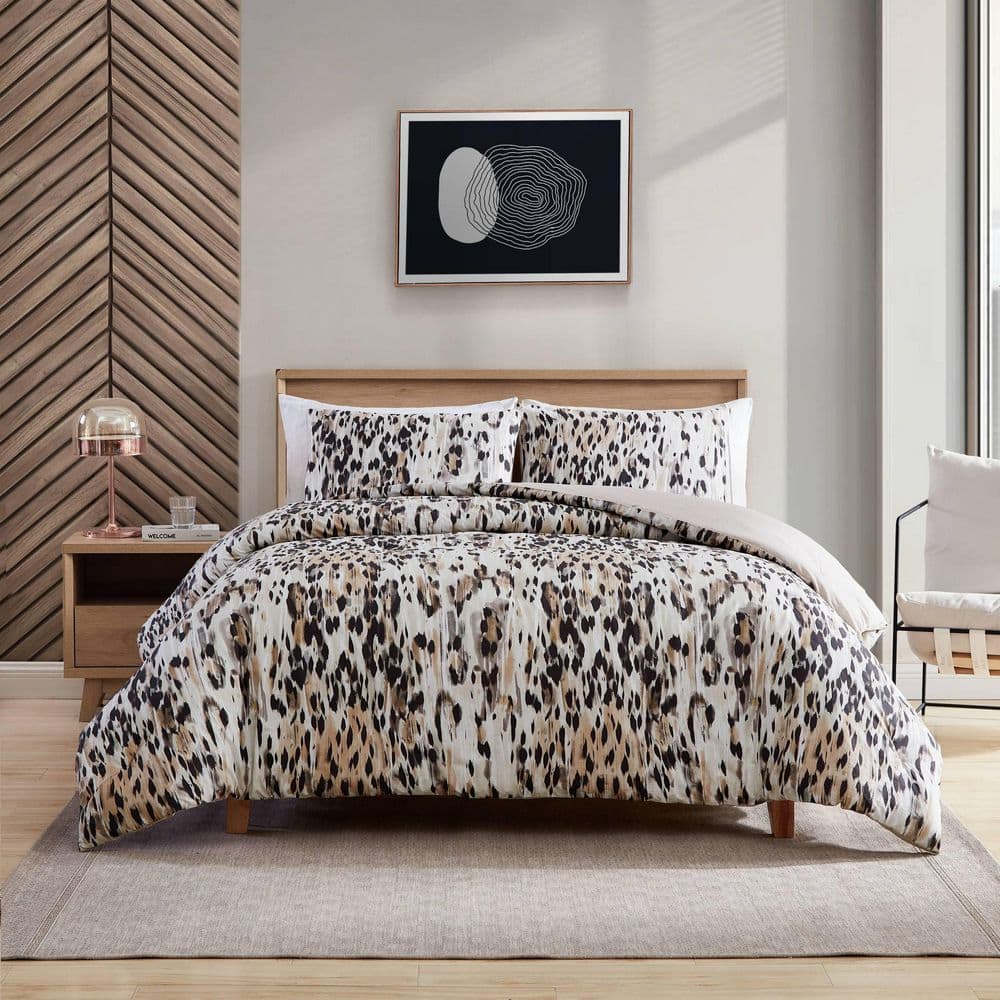 Abstract Leopard Cotton Brown Queen Duvet Cover Set