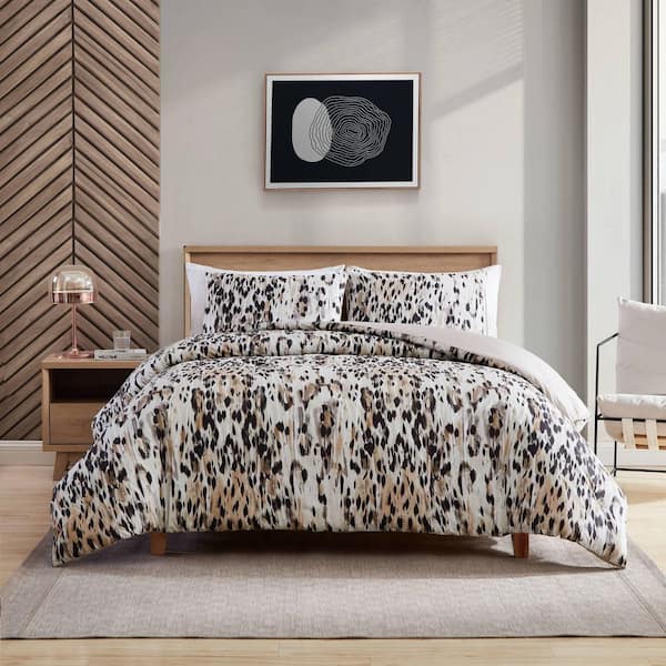 KENNETH COLE NEW YORK Abstract Leopard 3-Piece Brown Cotton King Duvet Cover Set