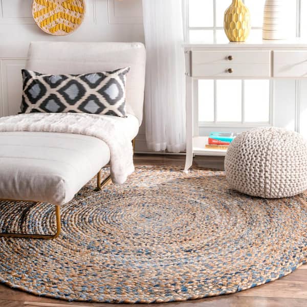 Eliz Braided Denim and Jute Blue 6 ft. x 6 ft. Area Rug