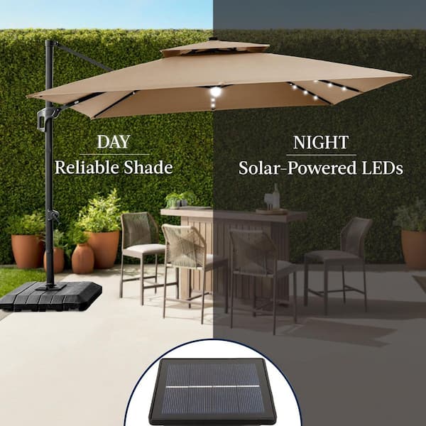 best square patio umbrellas Best Choice Products 12x12ft 2-Tier Square Outdoor Solar LED Cantilever Umbrella w/ 360-Rotating Base Tan