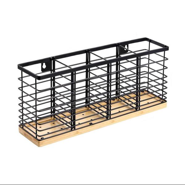 Black Metal Kitchen Utensil Holder with Removable Divider, Countertop or Wall Mounted Organizer Caddy