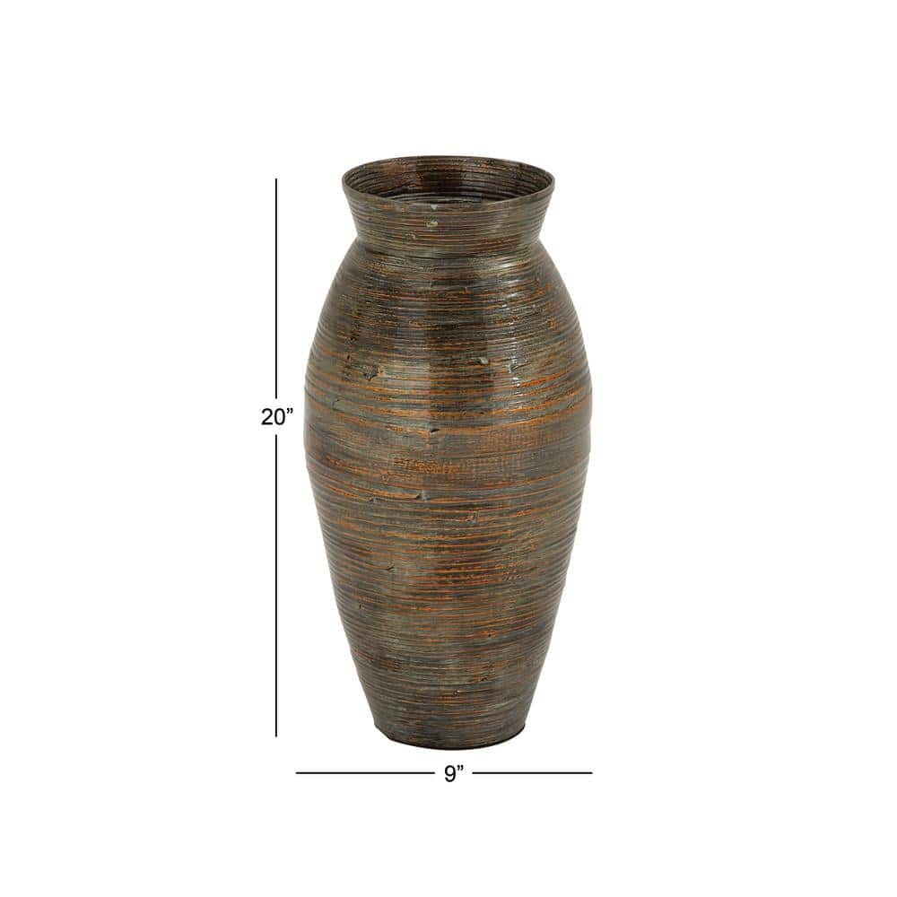 20" Dark Brown Textured Bamboo Wood Vase