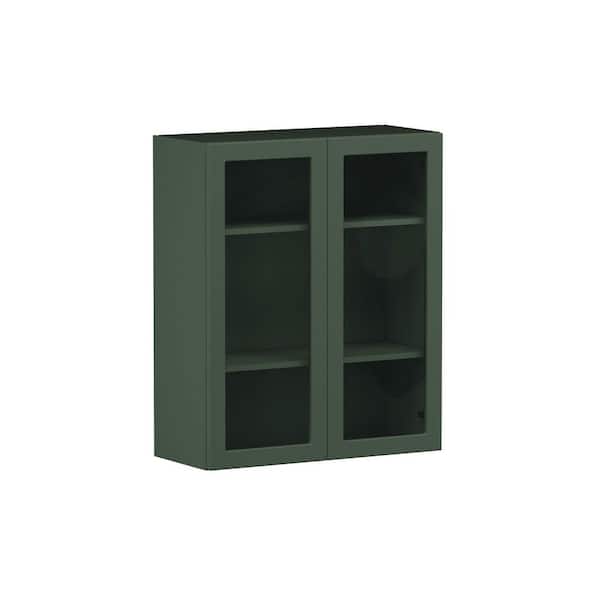 Designer Series Melvern 30 in. W x 12 in. D x 36 in. H Assembled Shaker Glass Door Wall Kitchen Cabinet in Forest