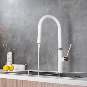 Single Handle Pull-Down Sprayer Kitchen Faucet in White