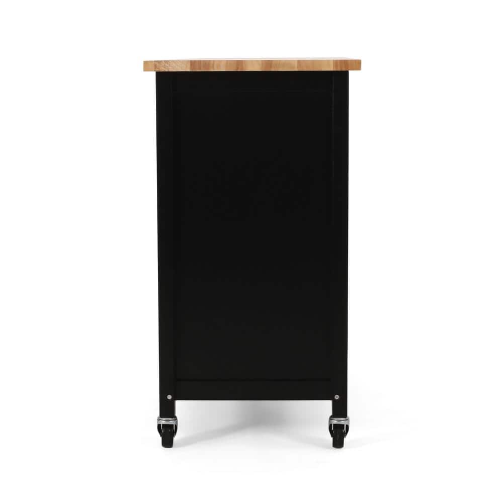 Black and Natural Wood Kitchen Cart with Storage
