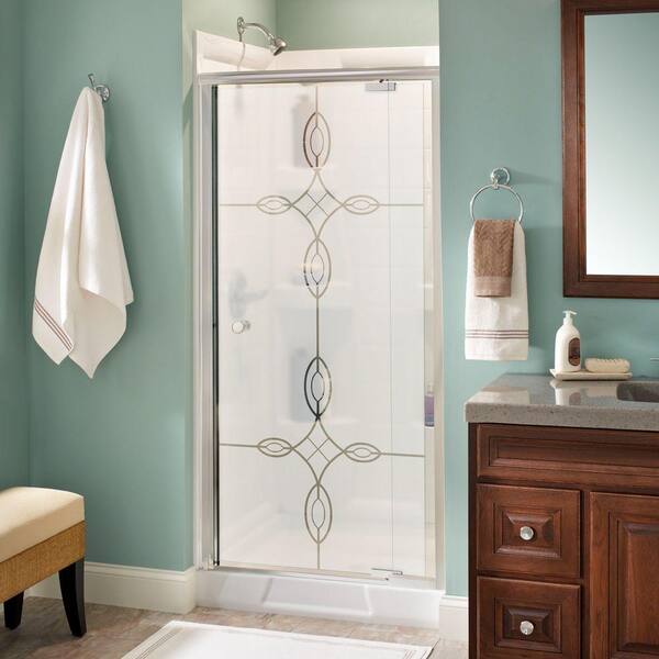Delta Lyndall 36 in. x 66 in. Semi-Frameless Traditional Pivot Shower Door in Chrome with Tranquility Glass