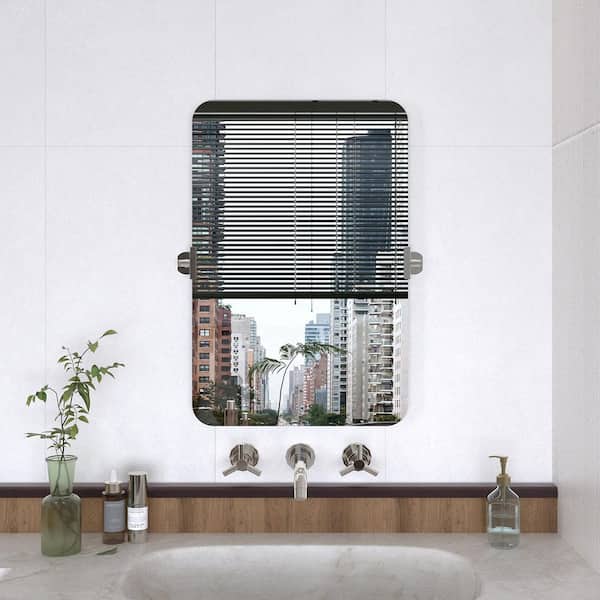 Yexee 30 in. W x 20 in. H Rectangular Framed Adjustable Tilt Wall-Mounted Bathroom Vanity Mirror in Chrome