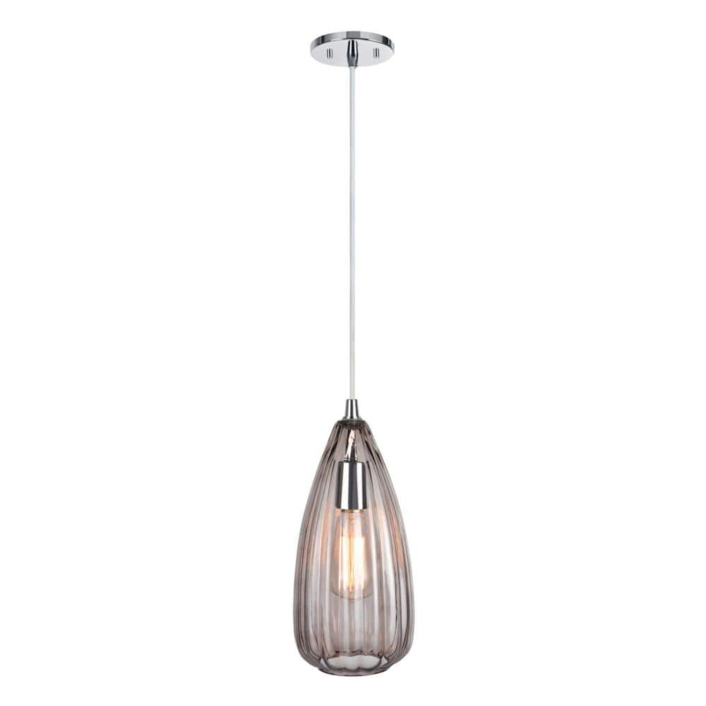 Smoke Glass and Chrome Mini Pendant Light for Indoor Use
