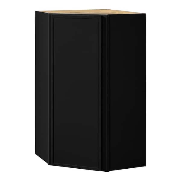 Hampton Bay Leyton 24 in. Wx 24 in. Dx 42 in. H Ready to Assemble Plywood Slim Shaker Corner Diagonal Kitchen Cabinet in Raven Black