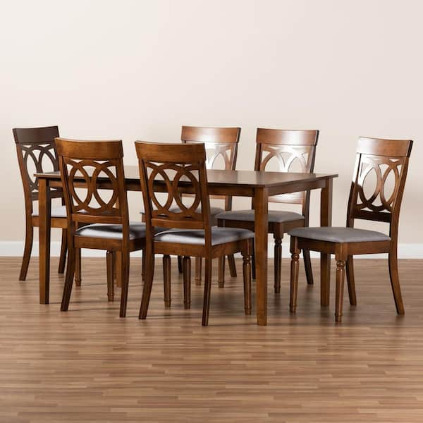 Baxton Studio Lucie 7 Piece Grey and Walnut Brown Dining Set