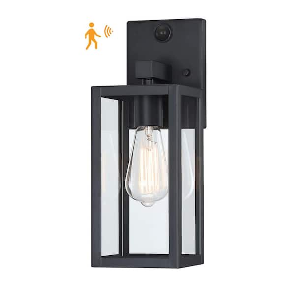 Hukoro Martin 14.1 in. Matte Black Motion Sensor Outdoor Hardwired Wall Lantern Scone