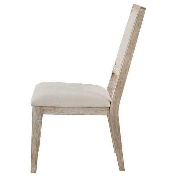 Trofello Whitewashed and Beige Fabric Tapered Legs Upholstered Dining Side Chair Set of 2