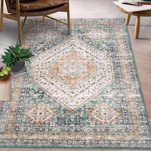 Teal 4 ft. x 6 ft. Vintage Persian Geometric Area Rug