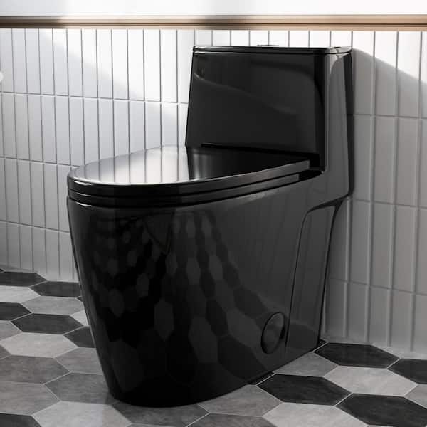 17.3 in. Black One Piece Toilet For Bathroom, Elongated Toilet Bowl with Comfortable ADA Height, Dual Flush 1.0/1.28 GPF