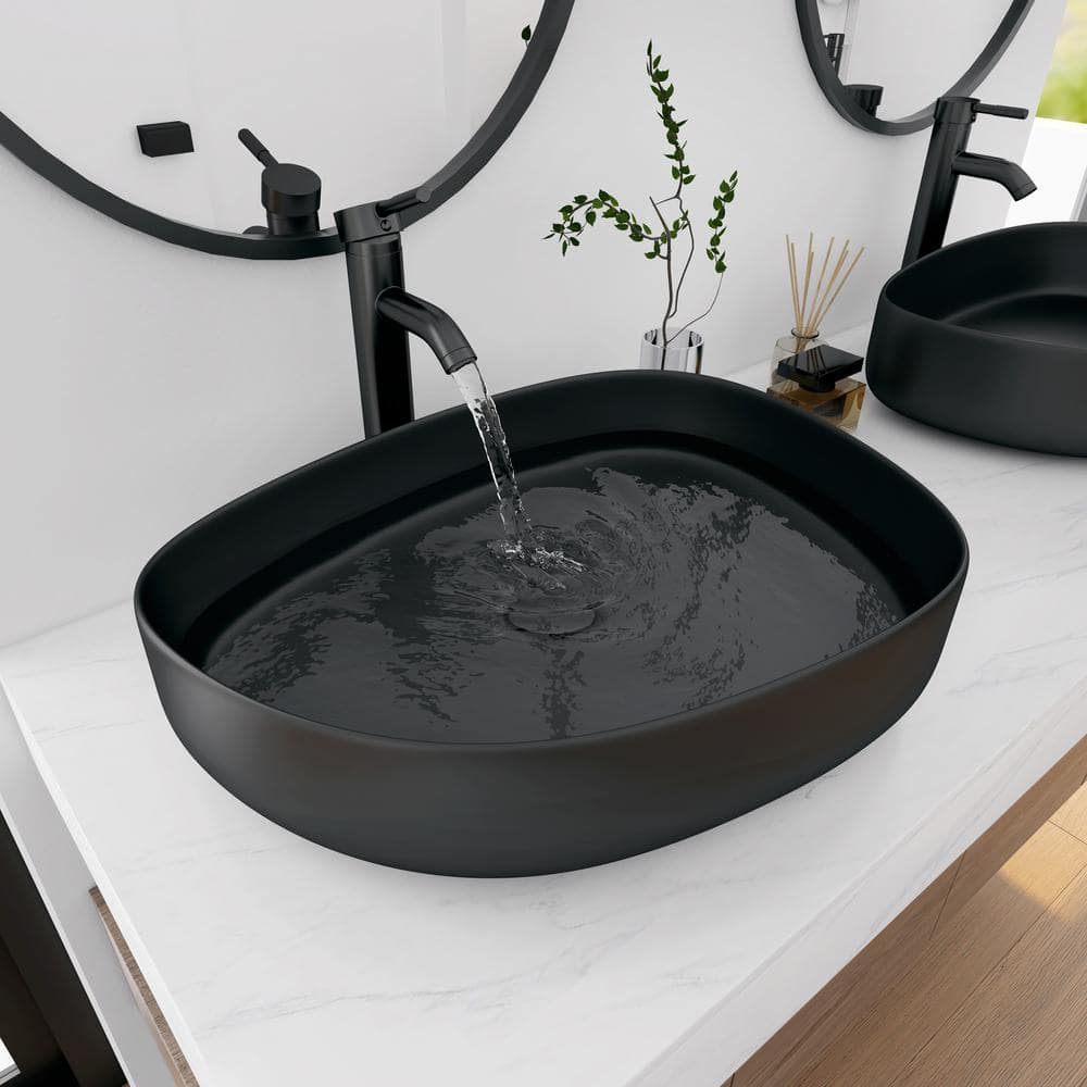 Zermatt 22" Matte Black Ceramic Irregular Vessel Sink