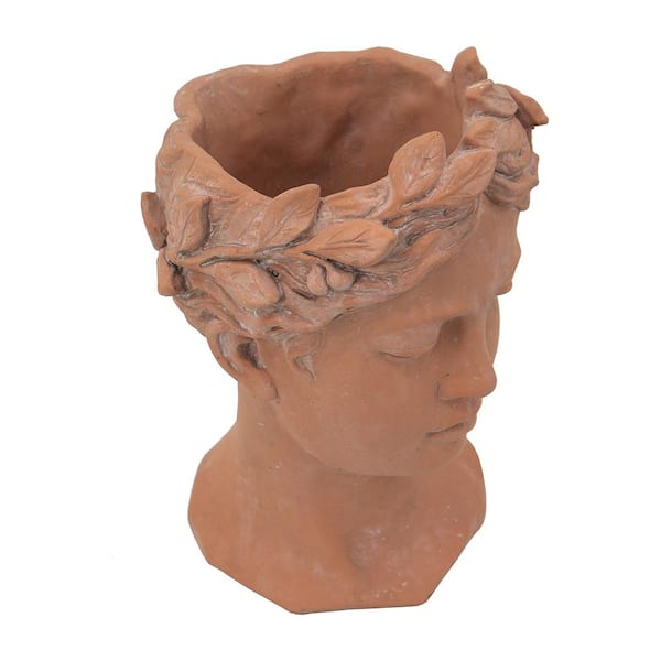 Noble House 7 in. W x 11 in. H Brown Indoor/Outdoor Patio Greek Style Cement Head Planter Ceramic Decorative Pots