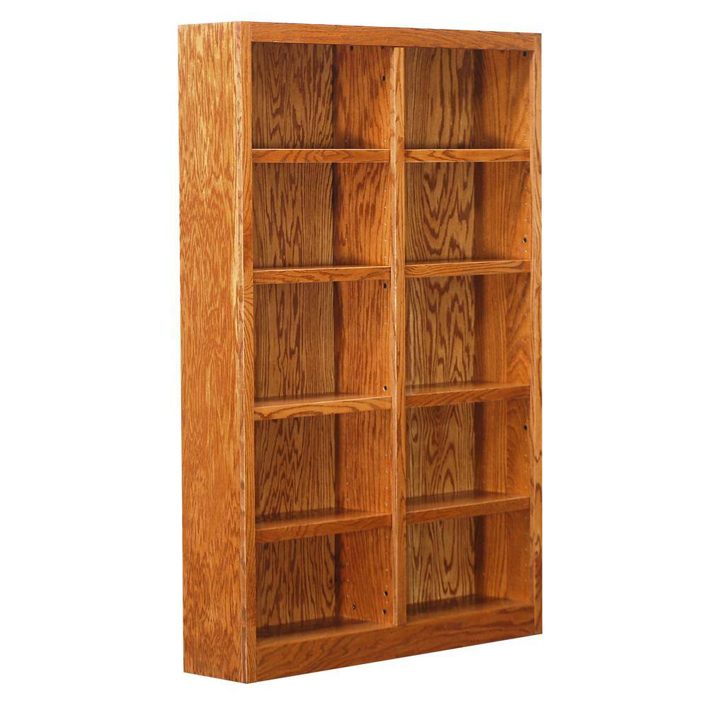 Elegant Dry Oak Wood Double Wide Bookcase with Adjustable Shelves