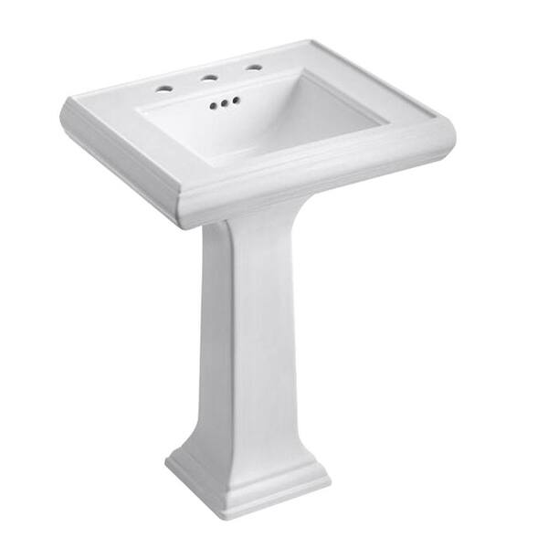 KOHLER Memoirs Ceramic Pedestal Combo Bathroom Sink with Classic Design in White with Overflow Drain