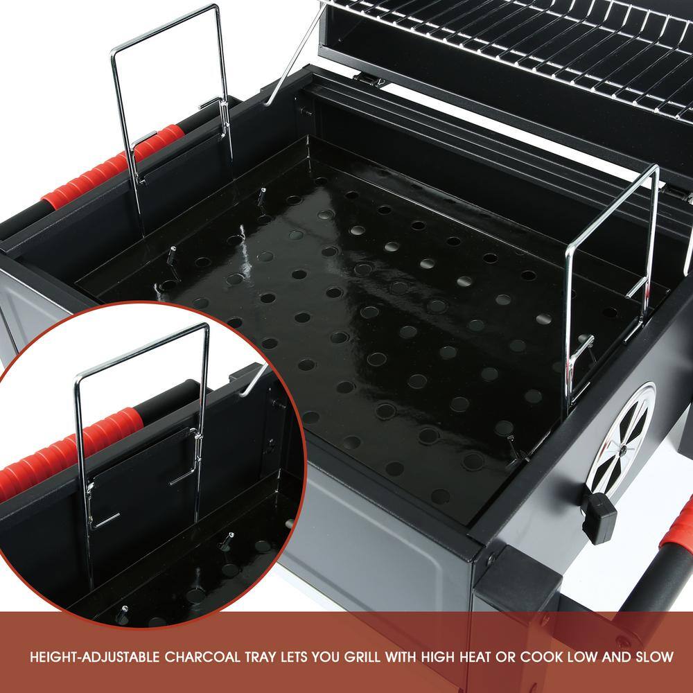 Feasto 26.8'' Black Portable Charcoal Grill with Cast Iron Grate