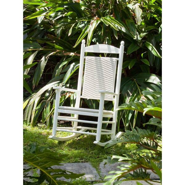 POLYWOOD Jefferson White Woven Patio Rocker with White Loom Weave
