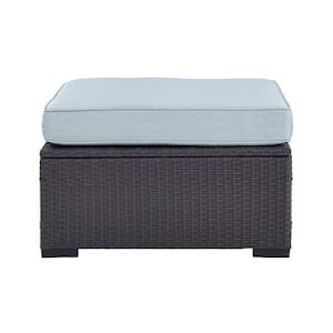 Biscayne Wicker Outdoor Ottoman with Mist Cushions
