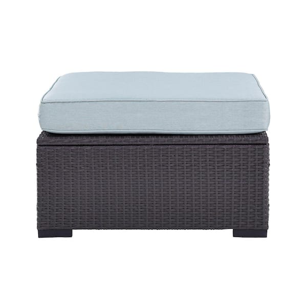 CROSLEY FURNITURE Biscayne Wicker Outdoor Ottoman with Mist Cushions