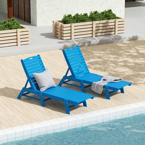 WESTIN OUTDOOR Laguna 2-Piece Pacific Blue HDPE All Weather Fade Proof Plastic Reclining Outdoor Patio Adjustable Chaise Lounge Chairs