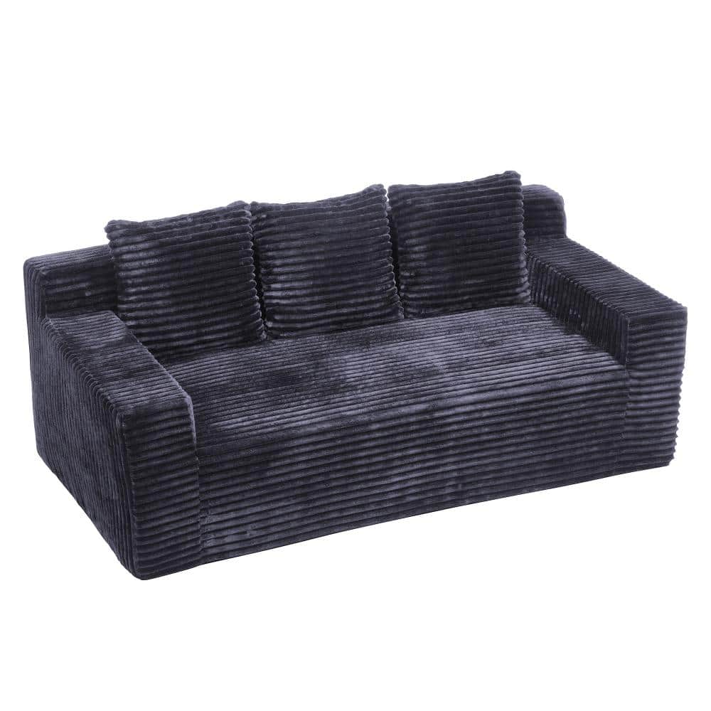 72.2 in. Armless 3-piece Corduroy Deep Seat Sofa with Lumbar Pillows Sectional Sofa in Dark Grey