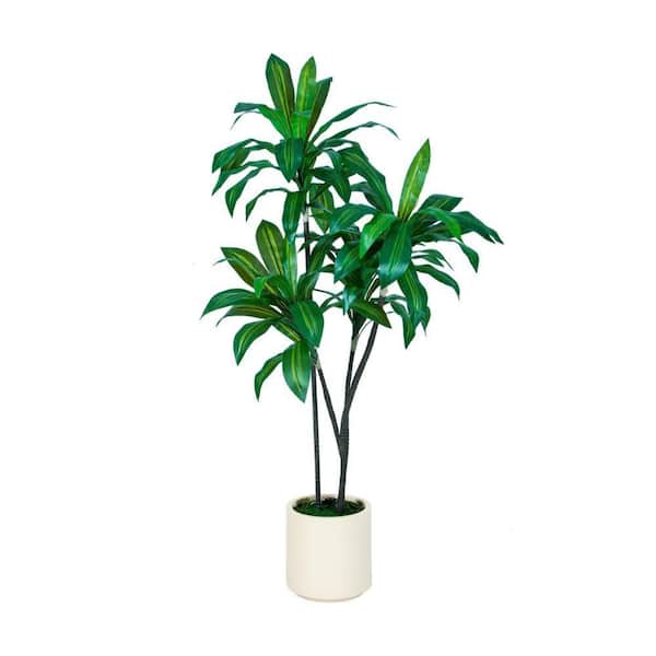 hykolity 5 ft. Artificial Dracaena Tree with Natural Wood Trunk, Lifelike Fruits in White Tall Planter for Home Office Decor