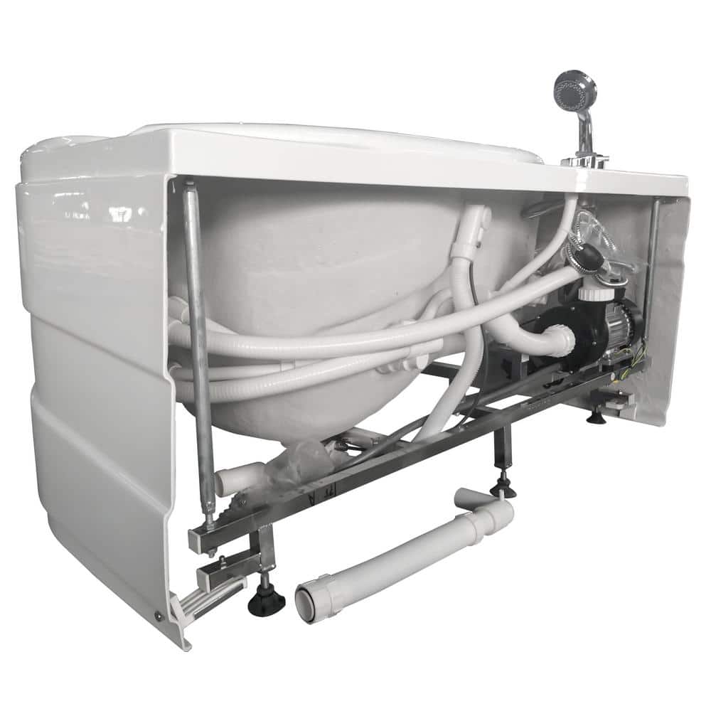 57'' White Acrylic Corner Whirlpool Bathtub with Faucet