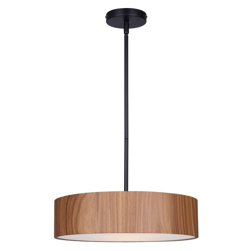 Dexter 16'' Black and Faux Wood Drum Pendant Light
