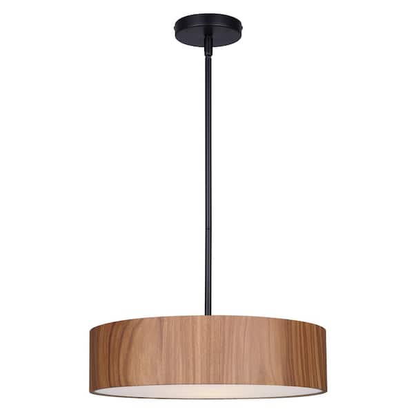 CANARM Dexter 60-Watt 3-Light Matte Black Contemporary Pendant with Wood Faux Wood Shade