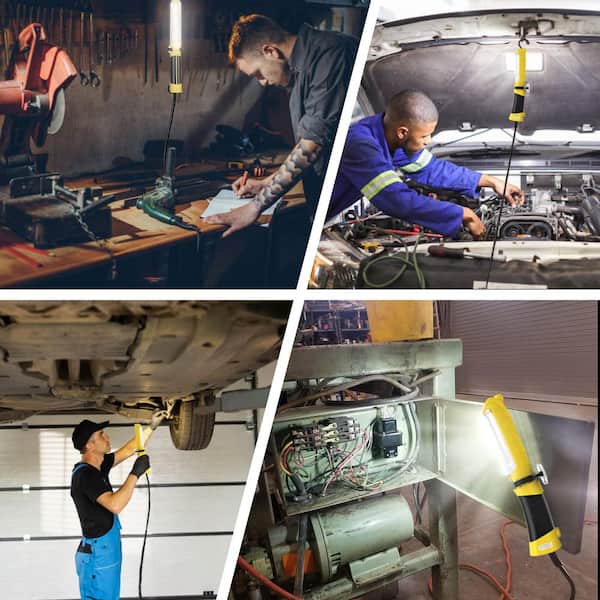 120 Volt White Finish LED Trouble Light with Strong Magnet and Double Swivel Hook, Handheld Corded Work Light