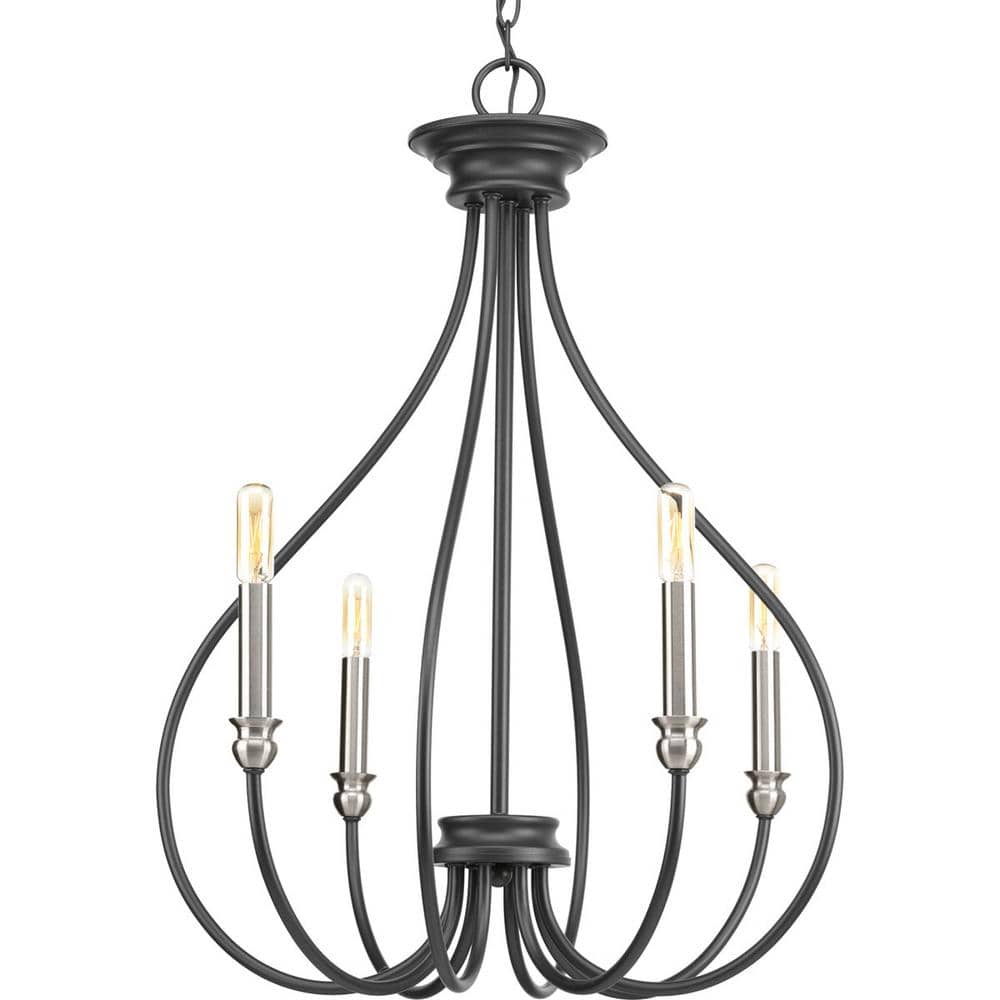 Graphite and Nickel 4-Light Mini Chandelier with Scrolled Frame