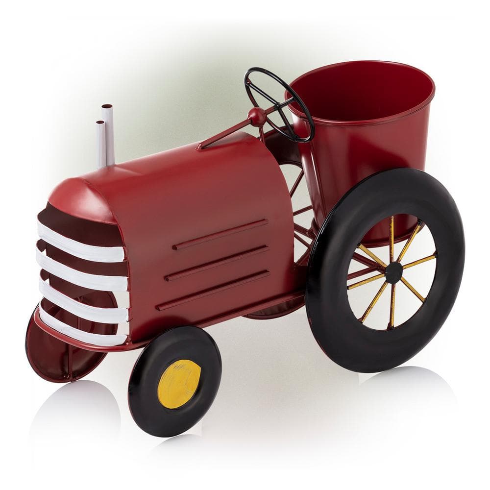Red Metal Tractor Planter with Stand for Indoor/Outdoor Use