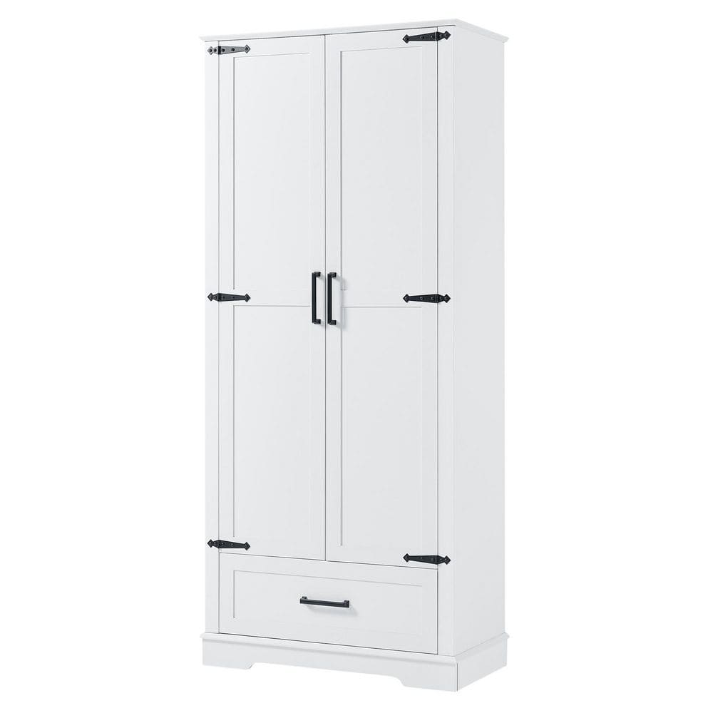 31 in. W x 16 in. D x 69 in. H White MDF Freestanding Linen Cabinet with Door, Drawer, Adjustable Shelf price history on PriceWatchPro