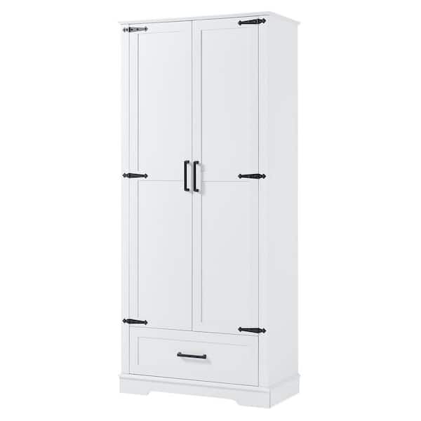 31 in. W x 16 in. D x 69 in. H White MDF Freestanding Linen Cabinet with Door, Drawer, Adjustable Shelf